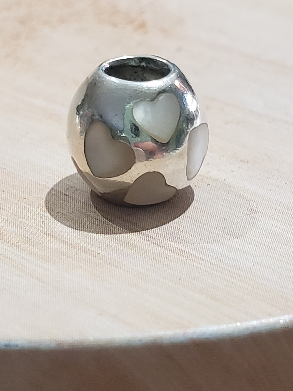 Pandora Silver Heart Accent Bead with White Inlay